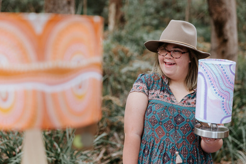 Amarli with handmade Aboriginal design lamps Central Coast photography